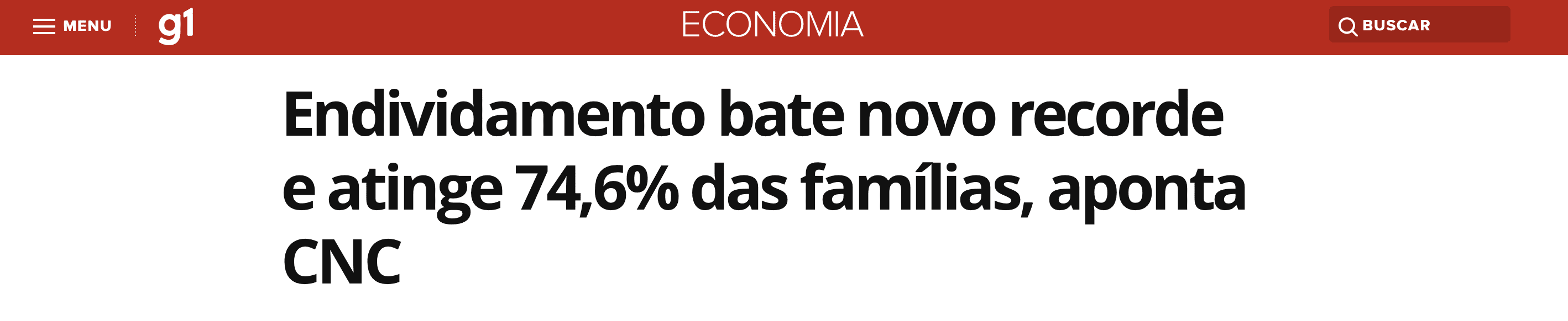 notícia sobre recorde de endividamento de famílias