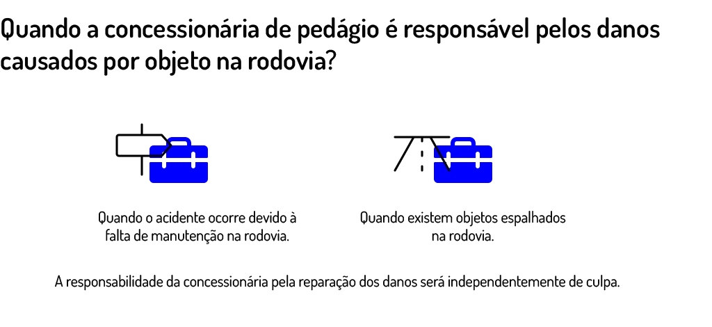 Quando a concessionária de pedágio é responsável pelos danos causados por objeto na rodovia?