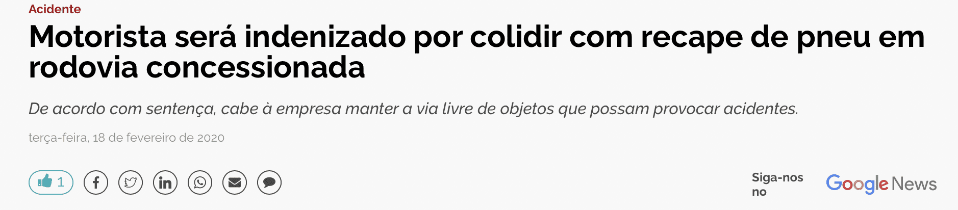 notícia sobre acidente com objetivo em rodovia pedagiada