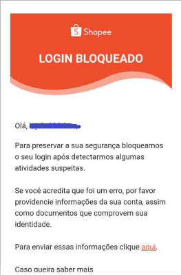 exemplo de login bloqueado conta suspensa pela shopee