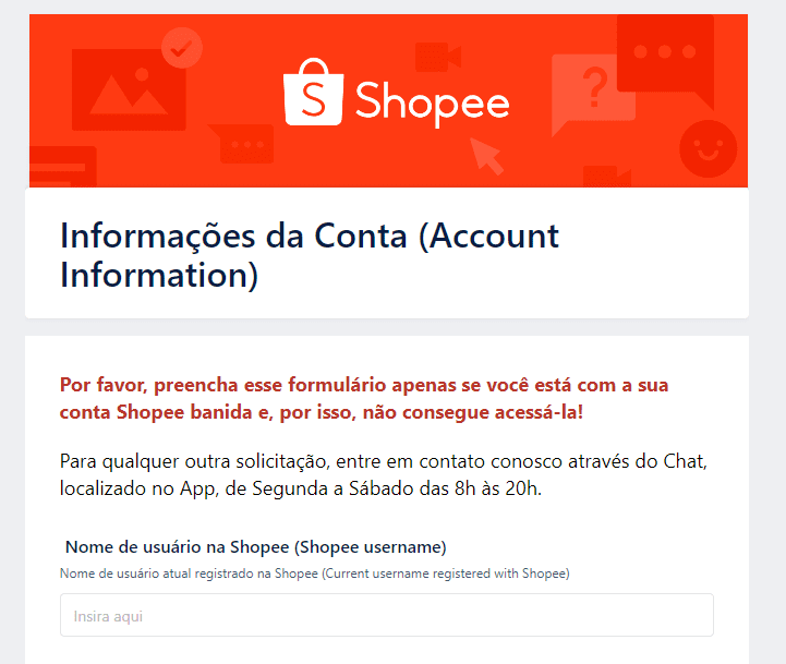 informação da conta suspensa pela shopee